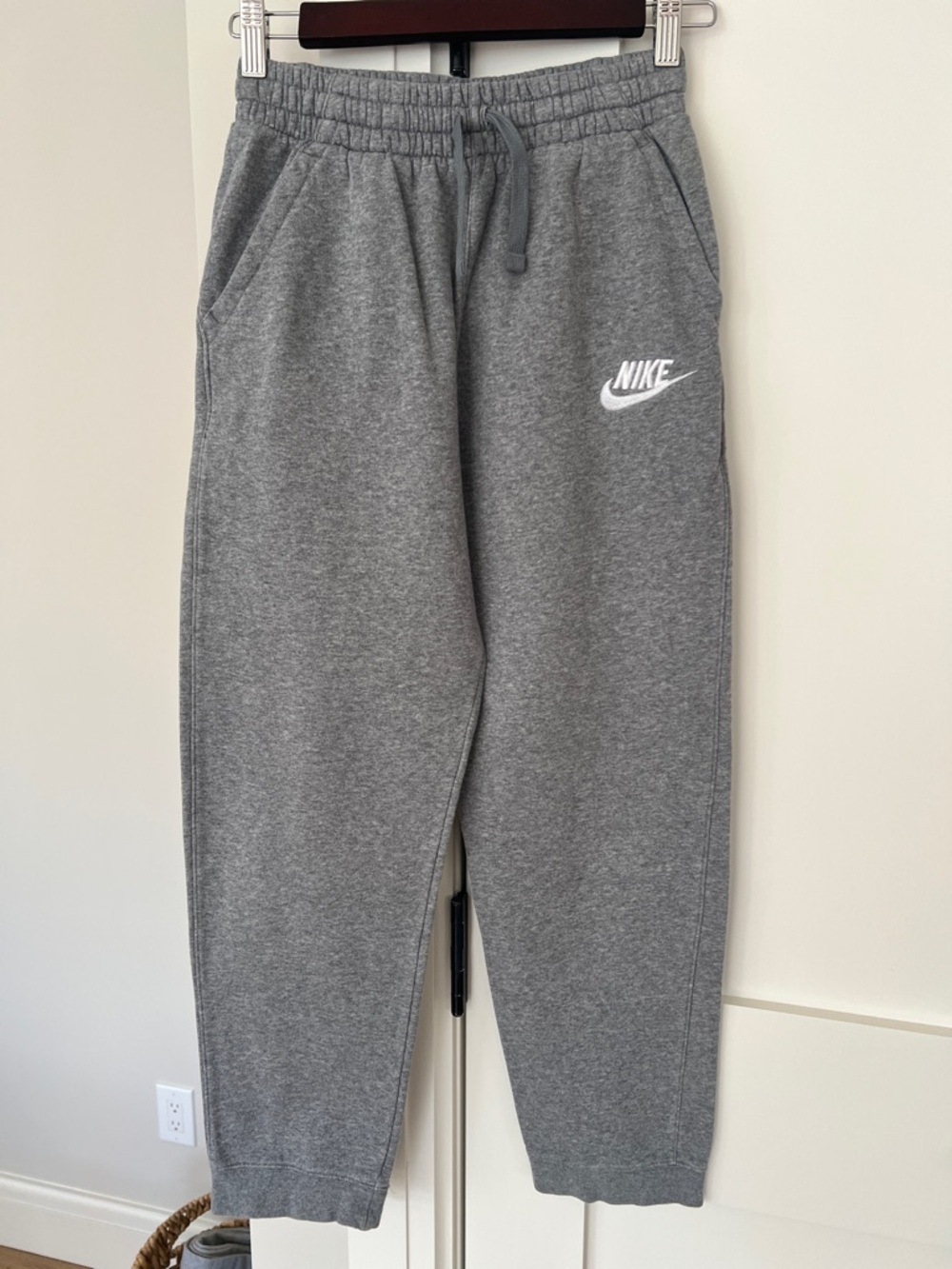 Nike Kids Gray Fleece Joggers with White Swoosh